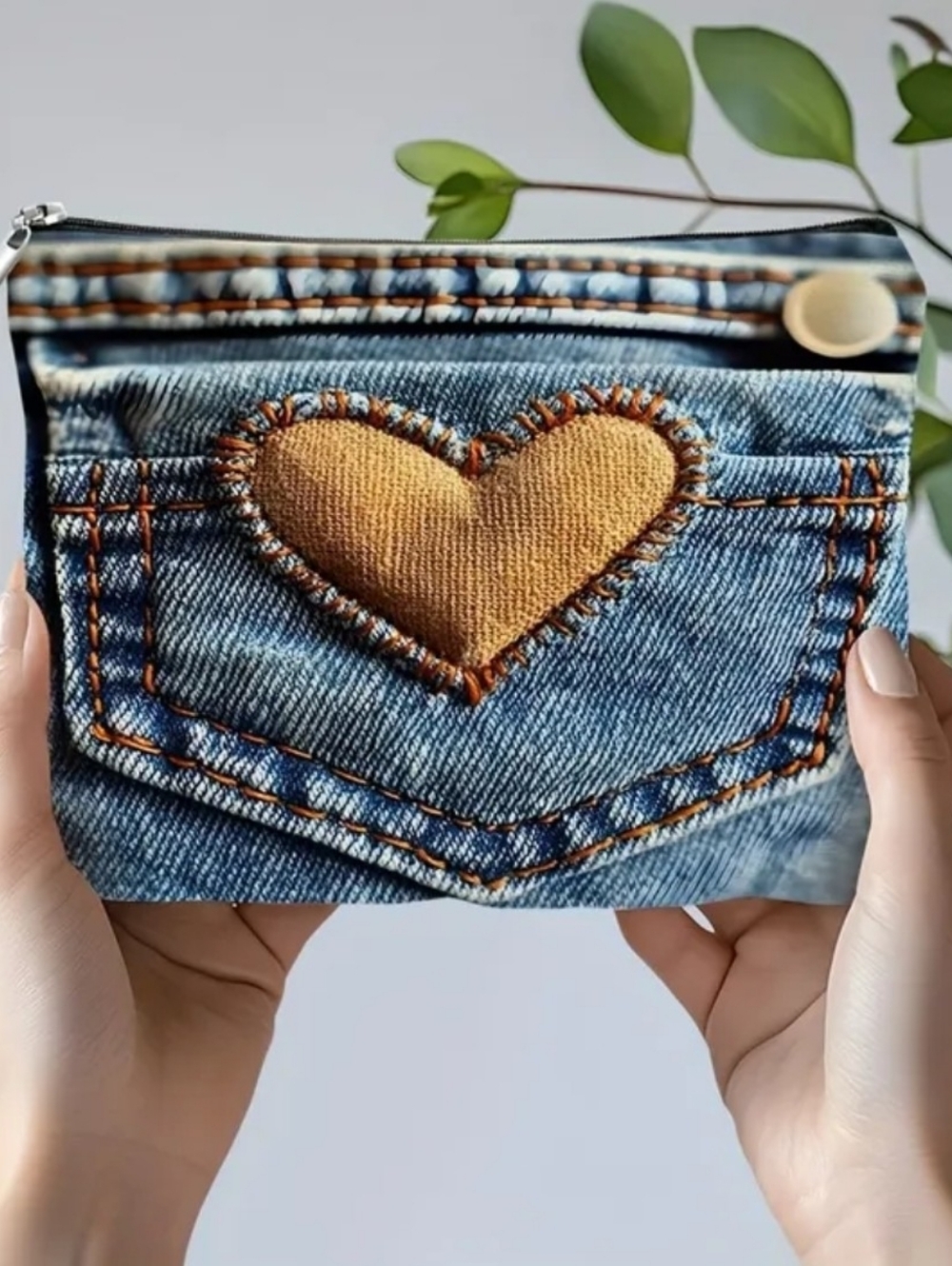 Denim Clutch with Heart Patch
